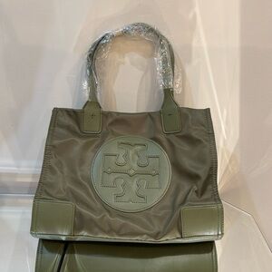 TORY BURCH Solid Tan Ella Mini Nylon Tote Bag Large Logo
